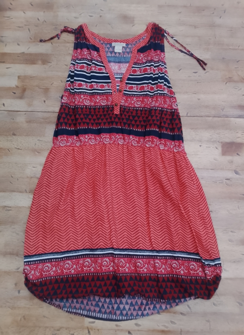 Lucky Brand Boho Sleeveless Red Patterned Boho Dress